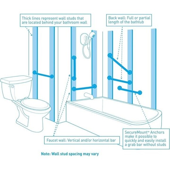 Moen 12in Matte Black Concealed Grab Bar AC Bathroom Safety Grab Bar R8712BL - Picture 2 of 3